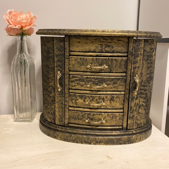 Gold & Black Jewelry Box Sponge / Snake Skin Print Upcycled Painted Jewelry Box - Picture 3 of 9